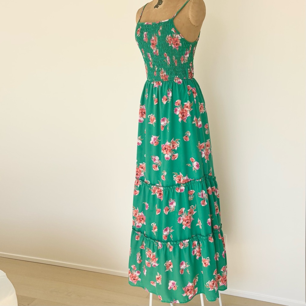 Summer Green Floral Maxi Dress Small - Medium